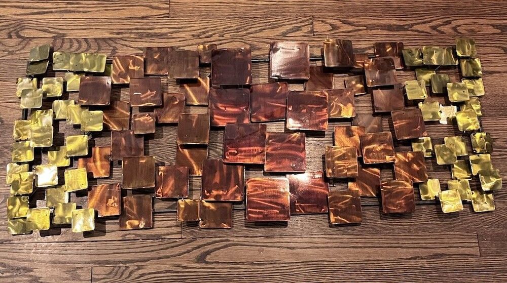 MCM Geometric Brutalist Metal Wall Sculpture Curtis Jere Style Abstract Lg Art